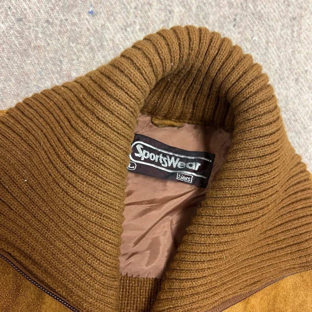 Vintage Sears Suede Wool Sweater Mens Medium Brown 1970s Full Zip - Picture 3 of 7